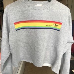 Brandy Melville Cropped Grey Rainbow Sweatshirt